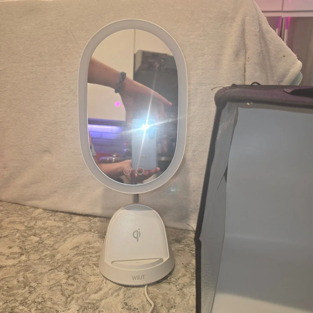 WILIT LED Makeup Mirror with Qi Wireless Charging Base White Oval Touch Control